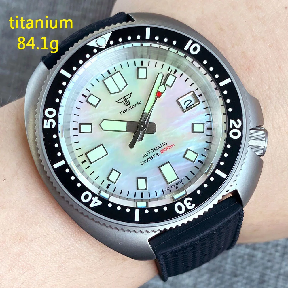 Tandorio Titanium Material relógio automático para homens, mostrador MOP impermeável, Tropical Band Diver Watch, 120 Bezel Amado, 200m