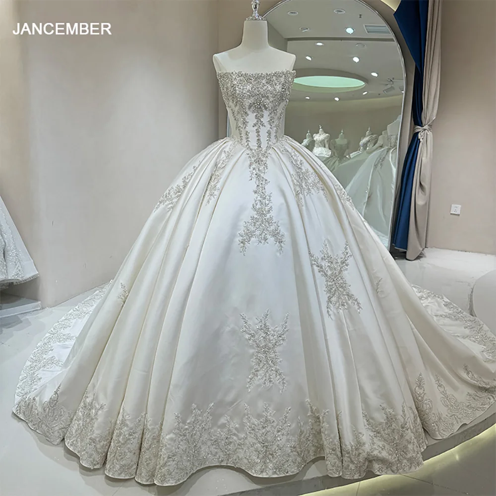 

Популярное свадебное платье-баллон с блестящим дизайном, расшитое бисером, без рукавов, со шлейфом, для невесты, robe de mariée