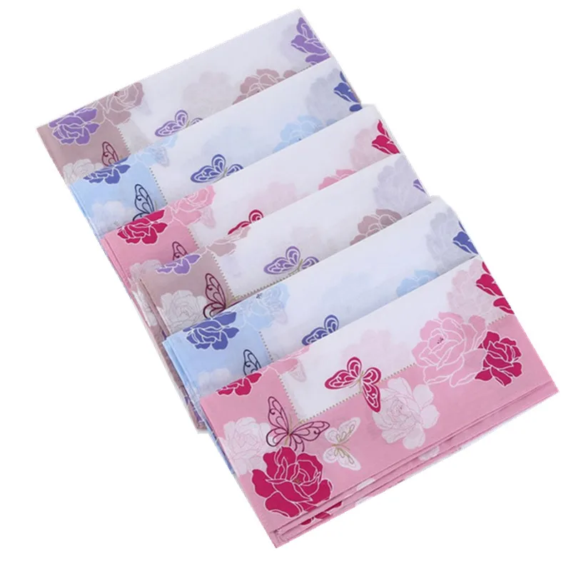 3 Stück 45 x 45 cm quadratisches Baumwoll-Taschentuch mit Schmetterlings- und Rosenblumenmuster für Damen, Damen-Handtuch, Hochzeit, Party, Geschenk, Furoshiki – Detail 11