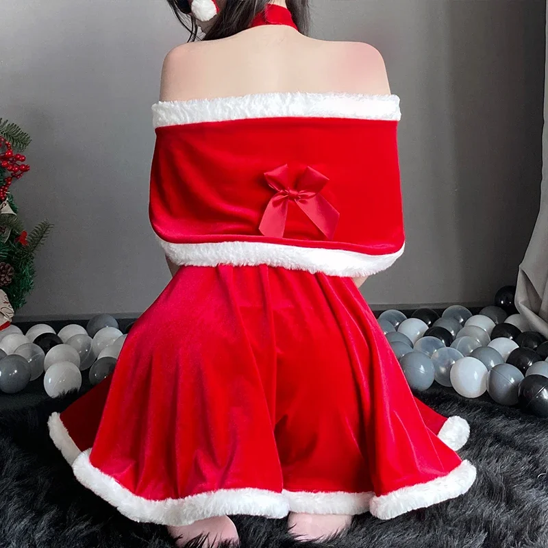 Christmas Sexy Plush Dress Bunny Girl Uniform Cosplay Costume Velvet New Year Red Nightdress Role Play Outfits Underwear Girl