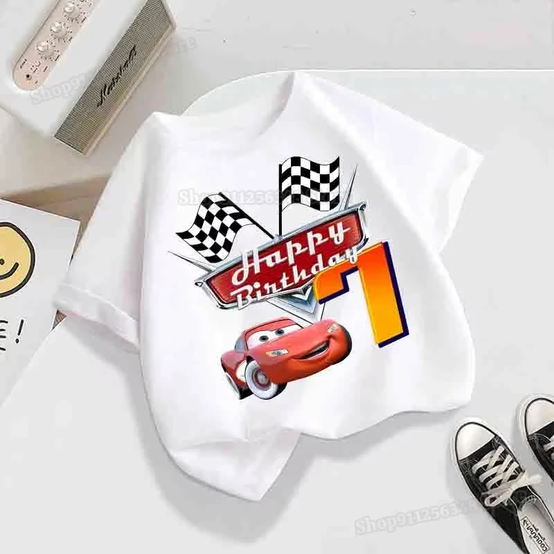 

2025 fashion new Disney car digital printing T-shirt summer children's wear T-shirt printing party wear cotton top