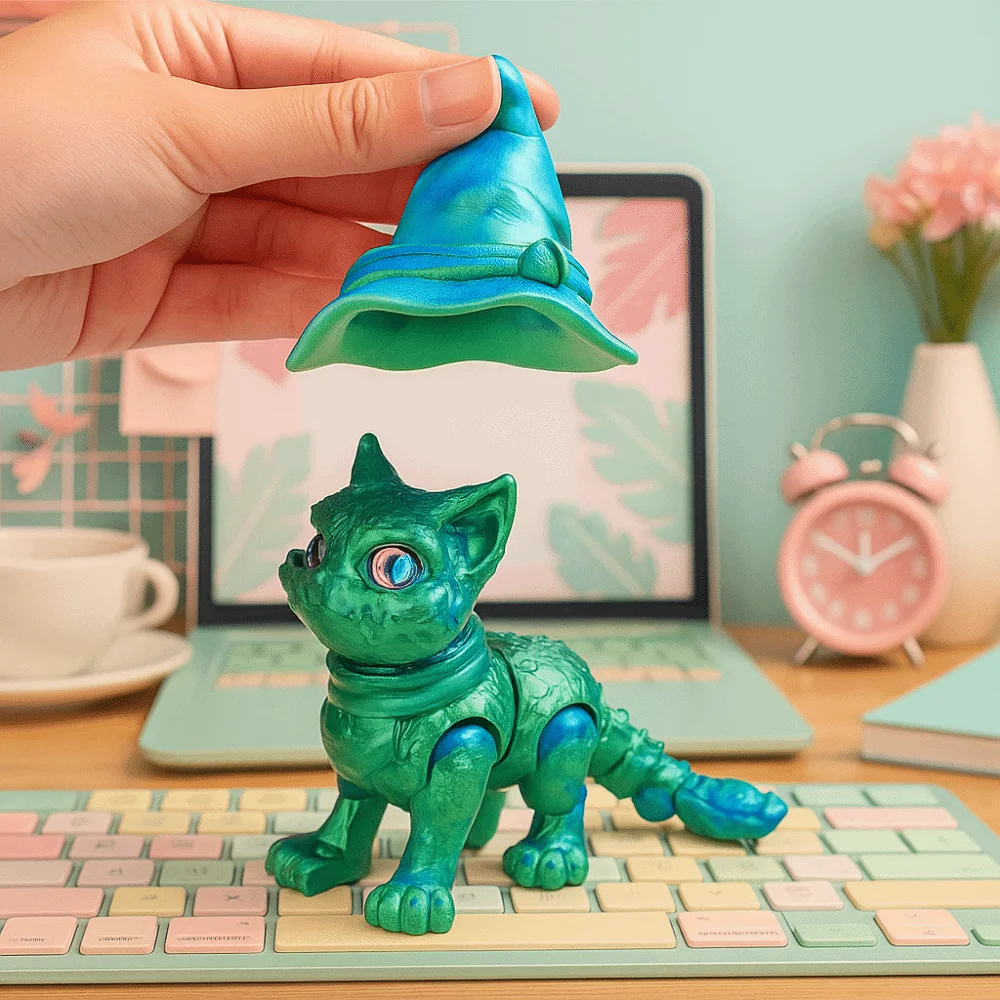 大きな目 3D プリント猫モデルプラスチック素材創造的な彫刻関節猫人形 3D 印刷技術リアルなデザイン
