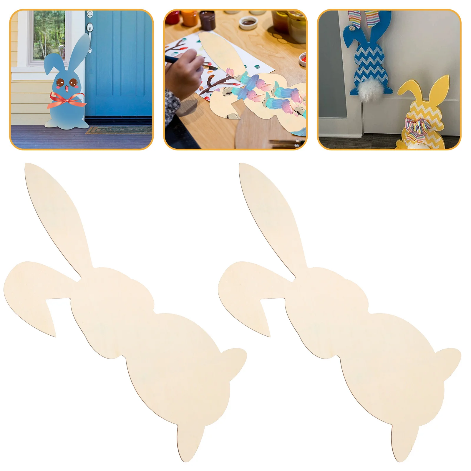 

2pcs Rabbit Hangings Natural Wood Easter Bunny Cutouts For Diy Crafts Blank Wooden Slices Unfinished Easter Decorations