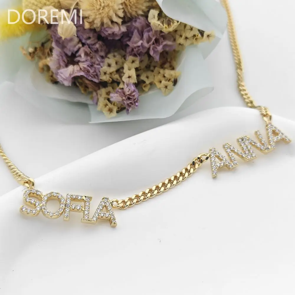 DOREMI 6MM/9MM Cz Names Necklace Jewelry Cuban Chain Personalized Multi Names Women Gift Jewelry Custom Names Family Necklace