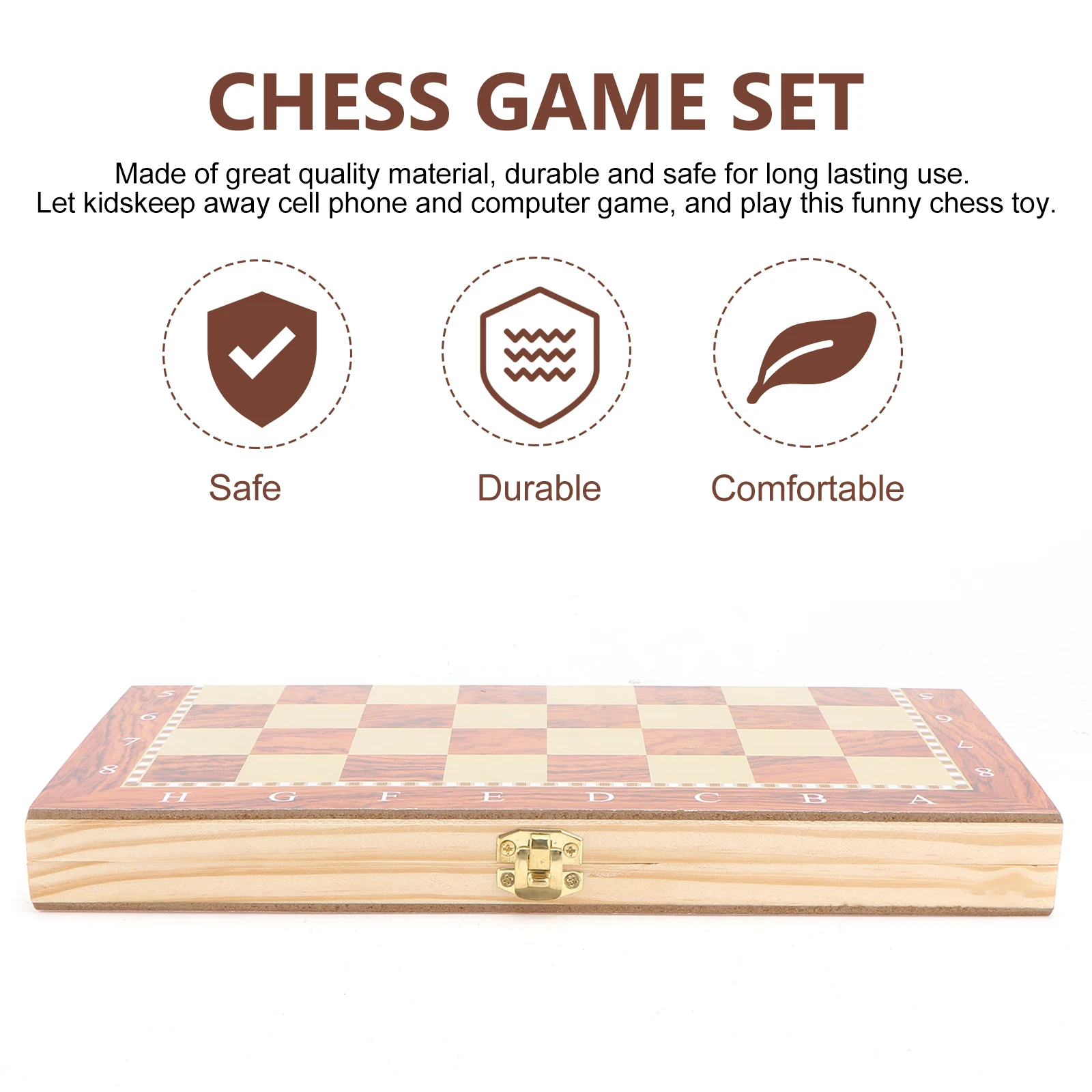 

1 set 1 Set Chess Playset Wooden Board Box Educational Kids Adults Family Checker Plaything