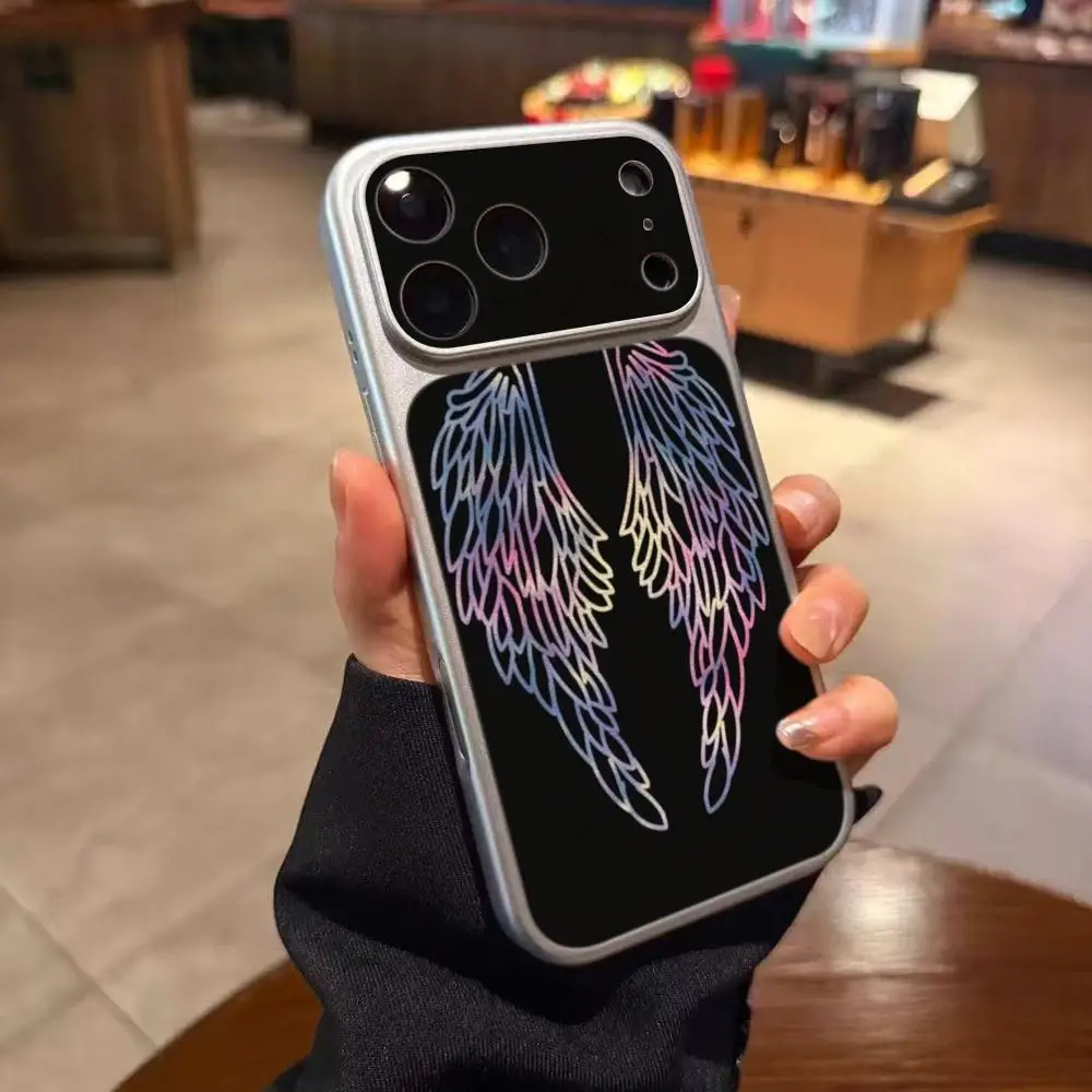 Fashion Wing Pattern Phone Case Electroplated Silver Lambskin Shell FOR IPhone 17 16 15 14 12 17Pro 16 Plus 13 11 Pro MAX Cover
