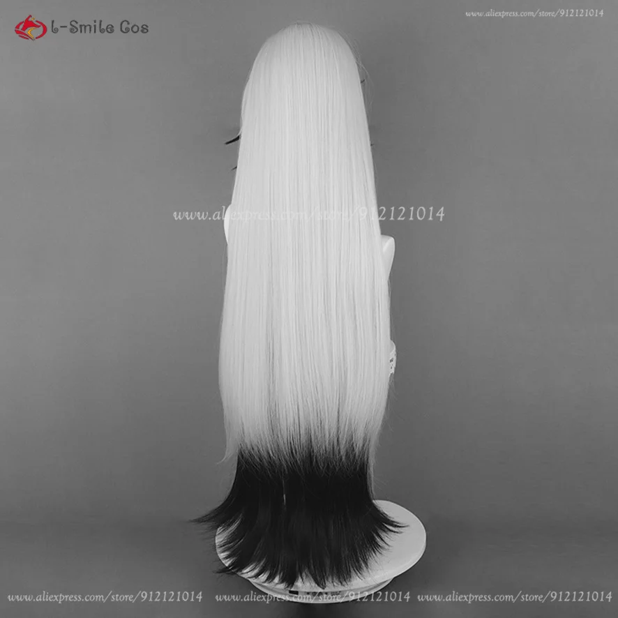 Boothill Cosplay Wig 92cm Long Slive White Black Hair Boothill Cosplay Ear Heat Resistant Synthetic Wig Halloween Anime Wig