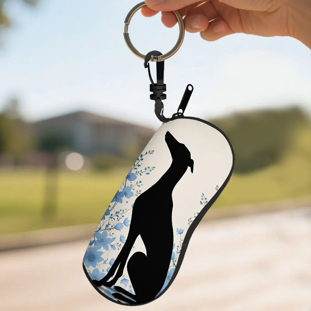 Chic Whippet Dog Floral Pattern Zippered Glasses Case Holder - Portable Protective Storage for Eyeglasses
