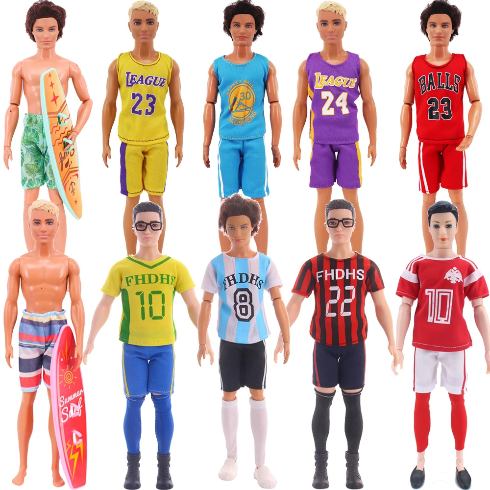 Futebol e basquete uniforme para Ken Doll, Barbie Dress Acessórios, roupas para brinquedos da menina, aniversário e presente de Natal