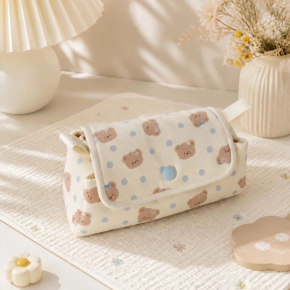 Cute Multi-Layer Pencil Pouch Button-closure Lightweight Pencil Case Large Capacity Portable Stationery Bag Students Supplies
