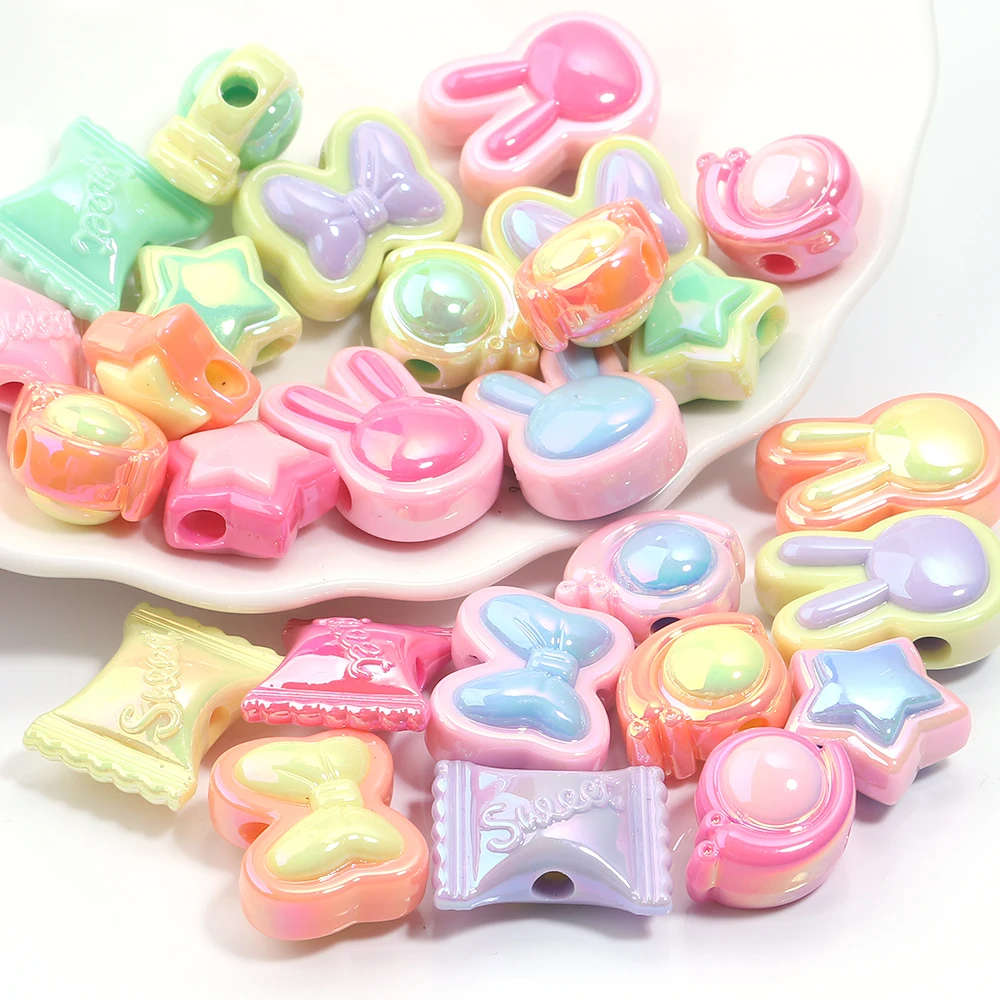 10pcs/Lot AB Colors Acrylic Beads for Jewelry Making Candy Butterfly Tie Star Beads Loose Spacer Beads DIY Bracelet Keychains