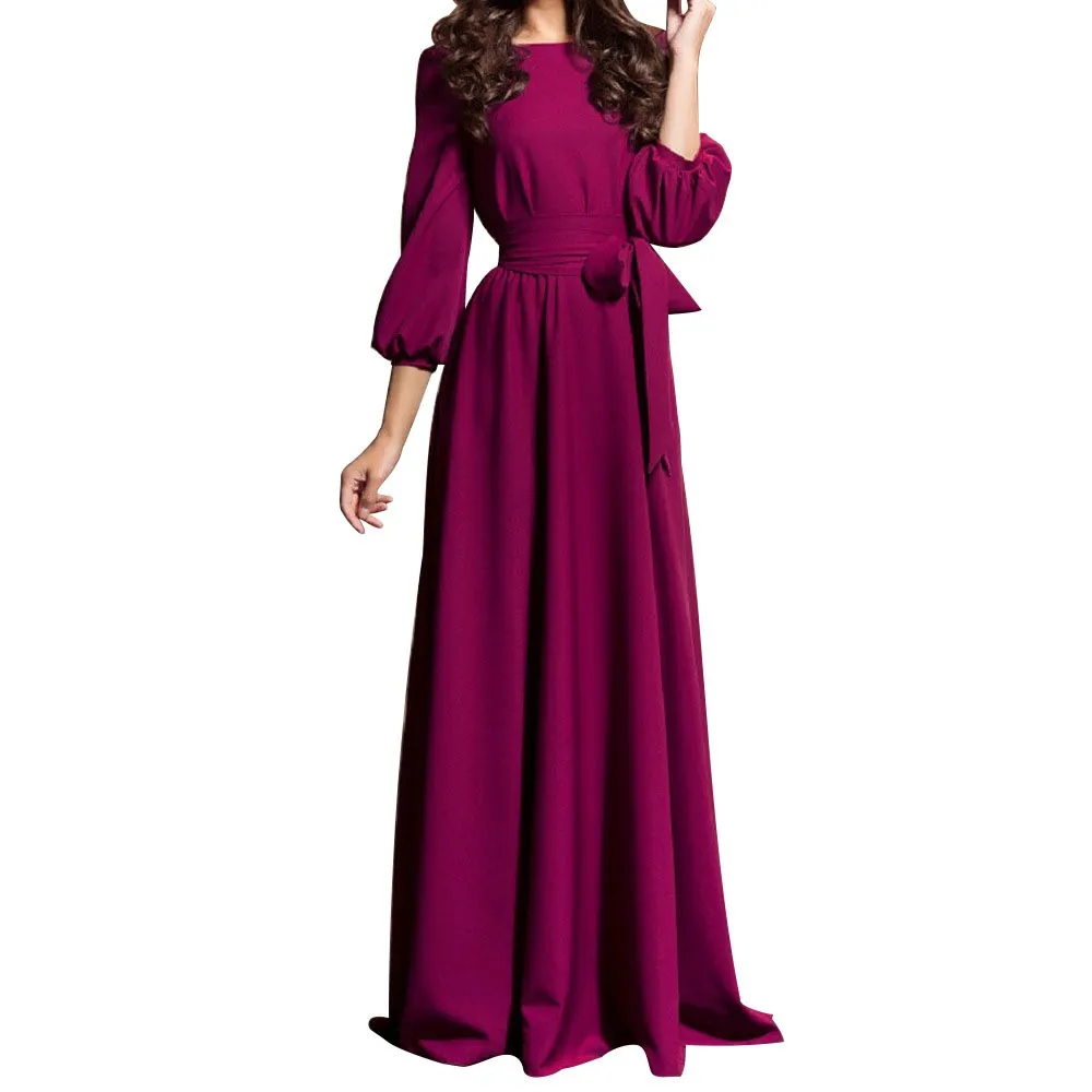 Women Wedding Guest Dresses Long Sleeve Round Neck Flowy A Line Maxi Bridesmaid Party Evening Cocktail Formal Gown Elegant