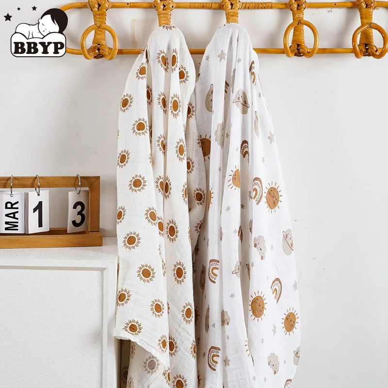 2 PCs New Cotton Gauze Baby Muslin Blanket Cartoon Color Super Soft Cotton Newborn Receiving Blanket Swaddle Wrap Cloth Bedding