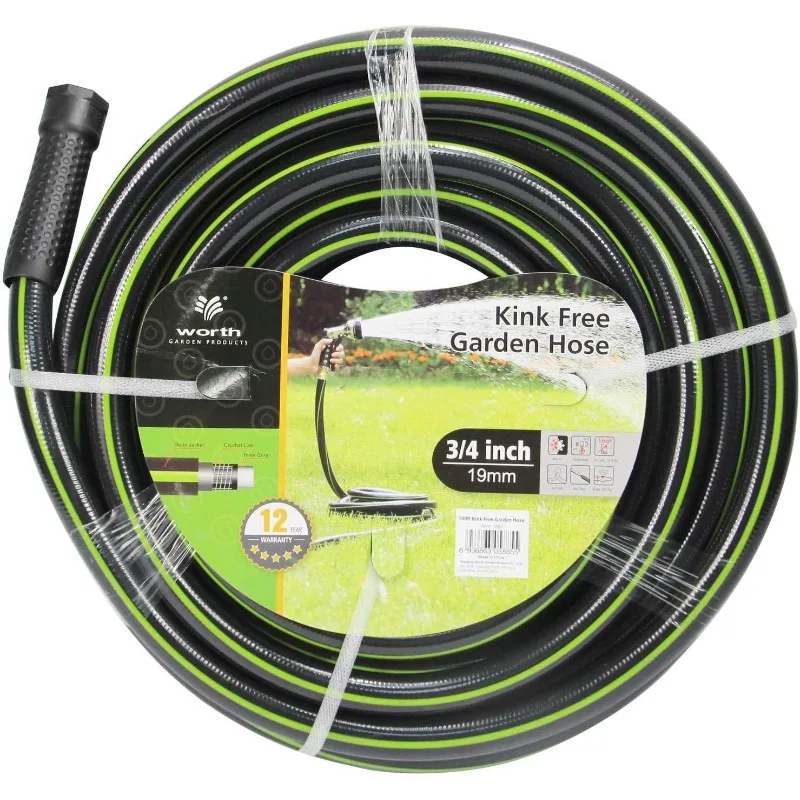 

Garden 3/4 in. x 100 ft. Long Water Hose - Heavy Duty Durable Non Kinking Black Garden Hose - PVC Material Hose with Brass