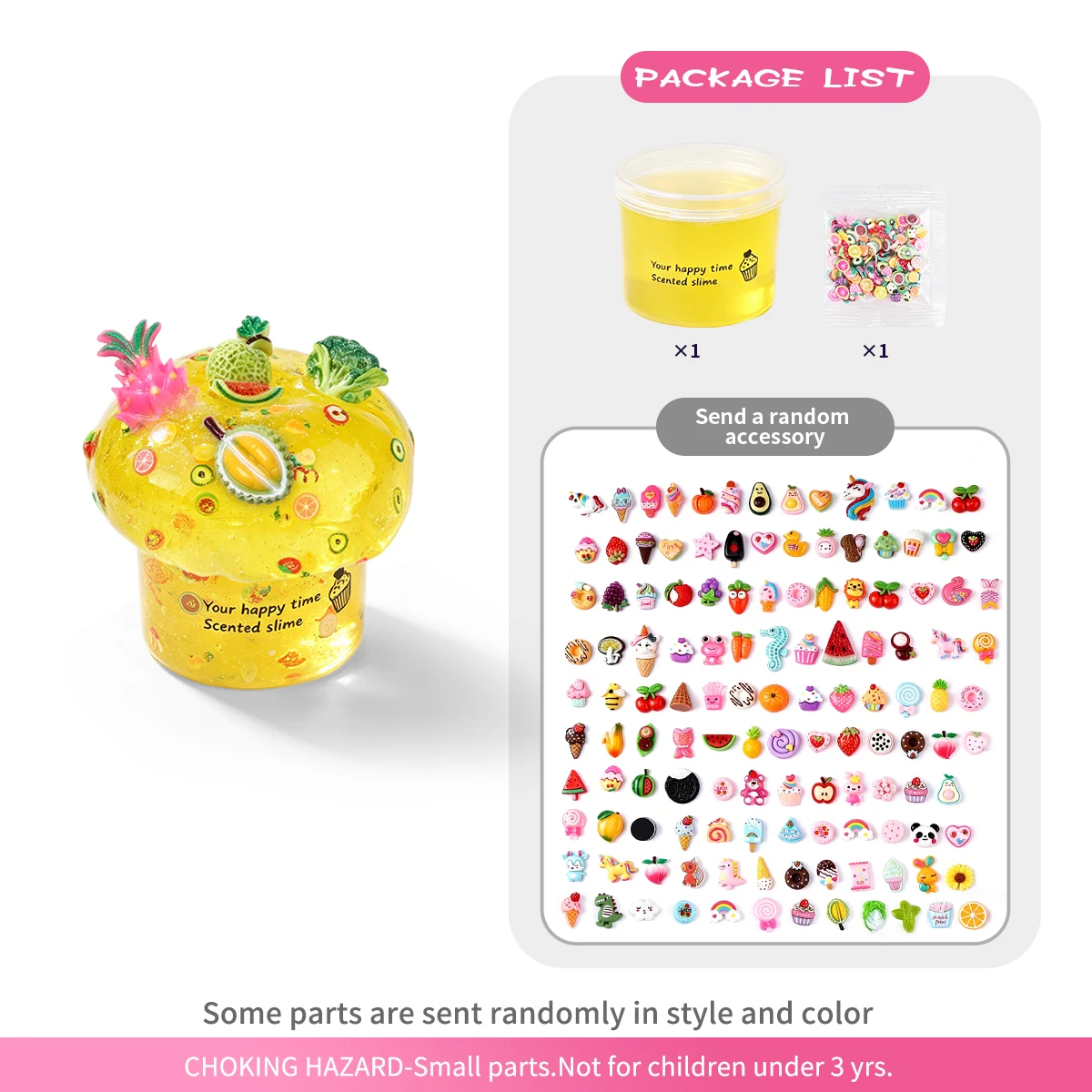 1PC Bright Yellow Fruit Scented Crystal Slime Random Vegetable Charms Kids DIY Stress Toy