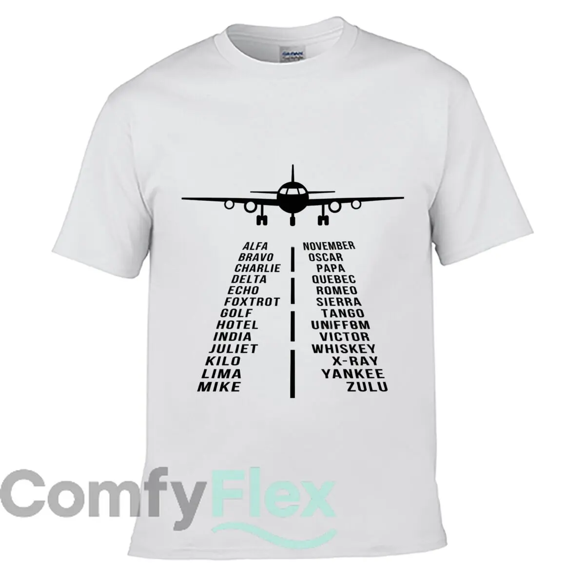 Alfa Bravo Charlie Delta Echo Foxtrot Airplane Runway Graphic Solid Washed Vintage Tee Distressed Loose