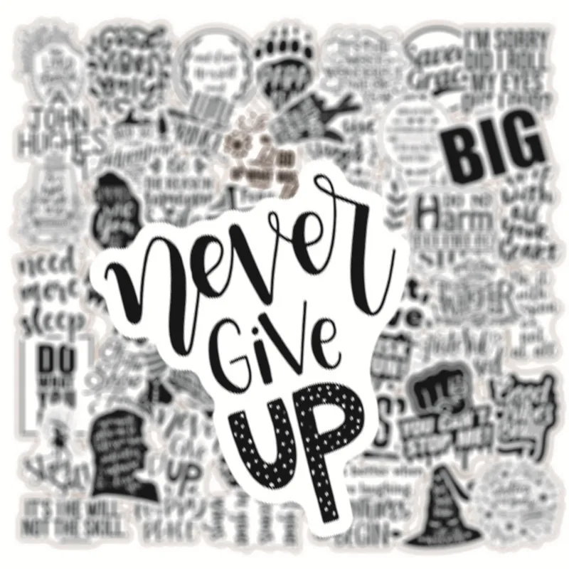 10/30/50PCS Black White Motivational Phrases Sticker Inspirational Life Quotes Stickers DIY Laptop Scrapbooking Graffiti Decals