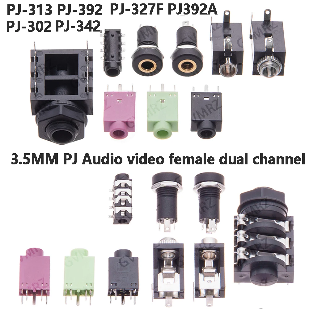 PJ-392 PJ327F Headphone jack 3.5MM PJ Audio video female dual channel stereo jack Jack Socket Stereo Solder Panel Mount PJ-313
