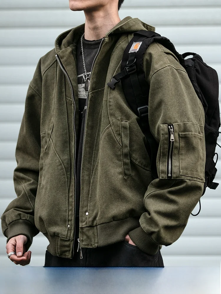 

American Retro Heavyweight Canvas Workwear Jaet Men's 3D Tailoring Loose Casual Hooded Coat Youth ular Autumn Cotton Pol...