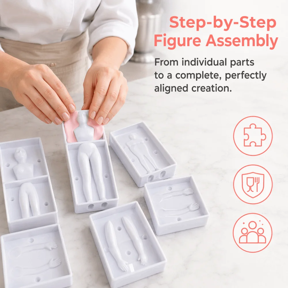 4 Sets PP Fondant Mold Men Women Boys Girls 3D Human Body Mould People Shaped Mold White Cake Decorative Tools Home Baking