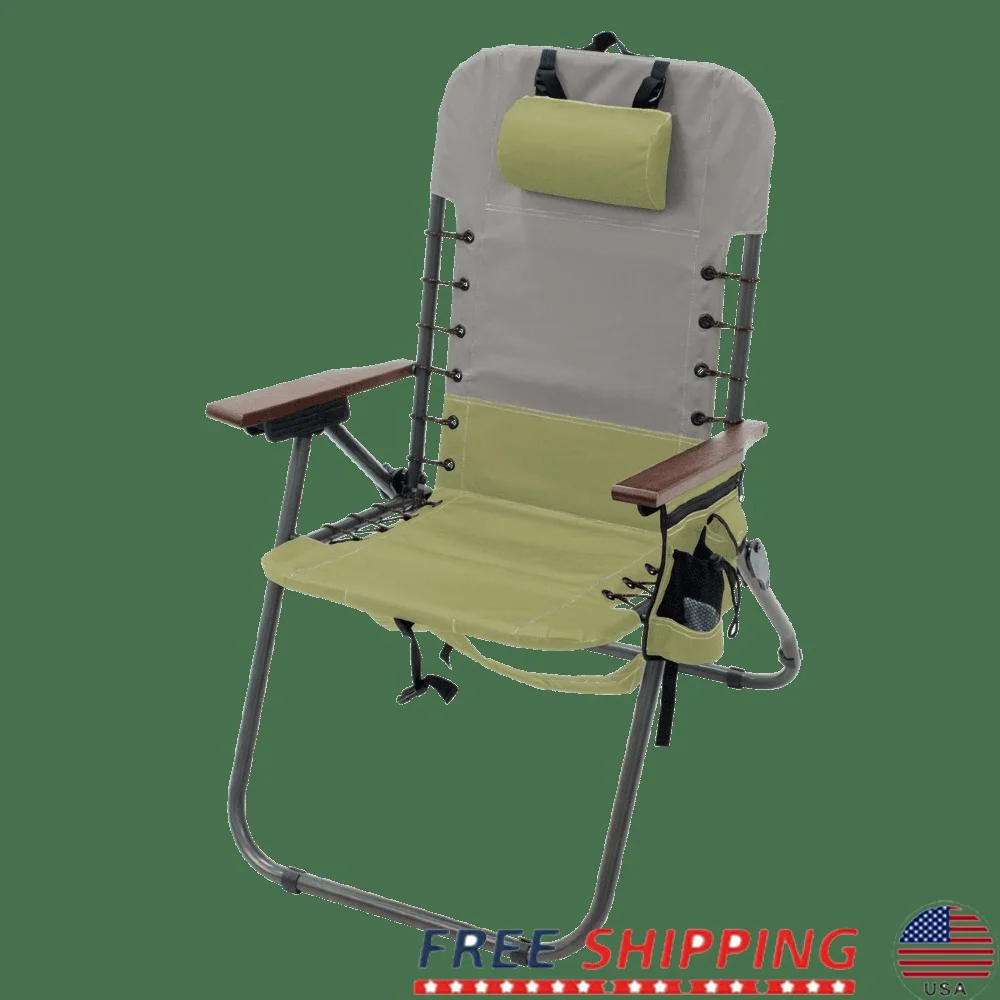 

Adjustable Bungee Backpack Chair Lightweight Portable Folding Recliner with Foam Pillow Insulated Storage Pocket Drink Holder