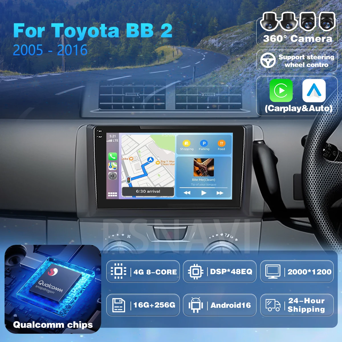 Qualcomm Android 16 Carplay Auto 2K Screen Car Radio Multimedia Player For Toyota BB 2 2005 - 2016 Autoradio GPS Stereo 2 DIN BT
