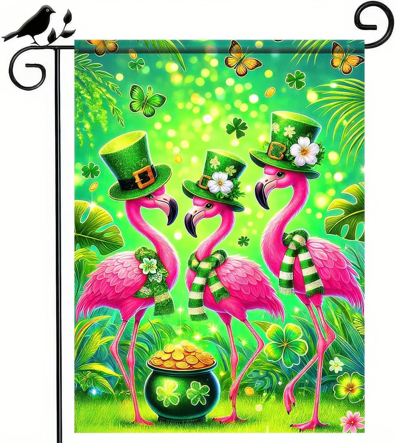St. Patrick's Day Garden Flag Flamingo Bird Small Decorative Garden Flag 12x18 Double Sided Outdoor Yard Flag Lucky Sham XXP SSL