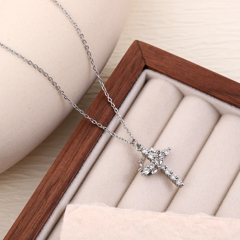 FTCY Rotatable Crown Cross Necklace for Women Minimalist Luxury Cross Chain Christian Jewelry Prayer Gift - Image 4