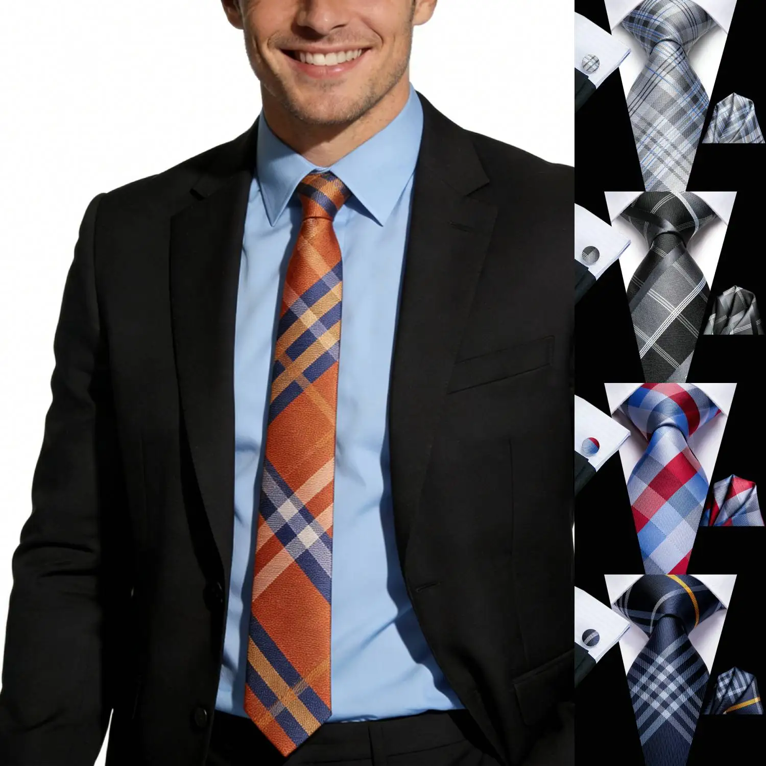 Premium Men's Tie with Cufflinks & Pocket Square, 3-Piece Set for Office Wedding Party