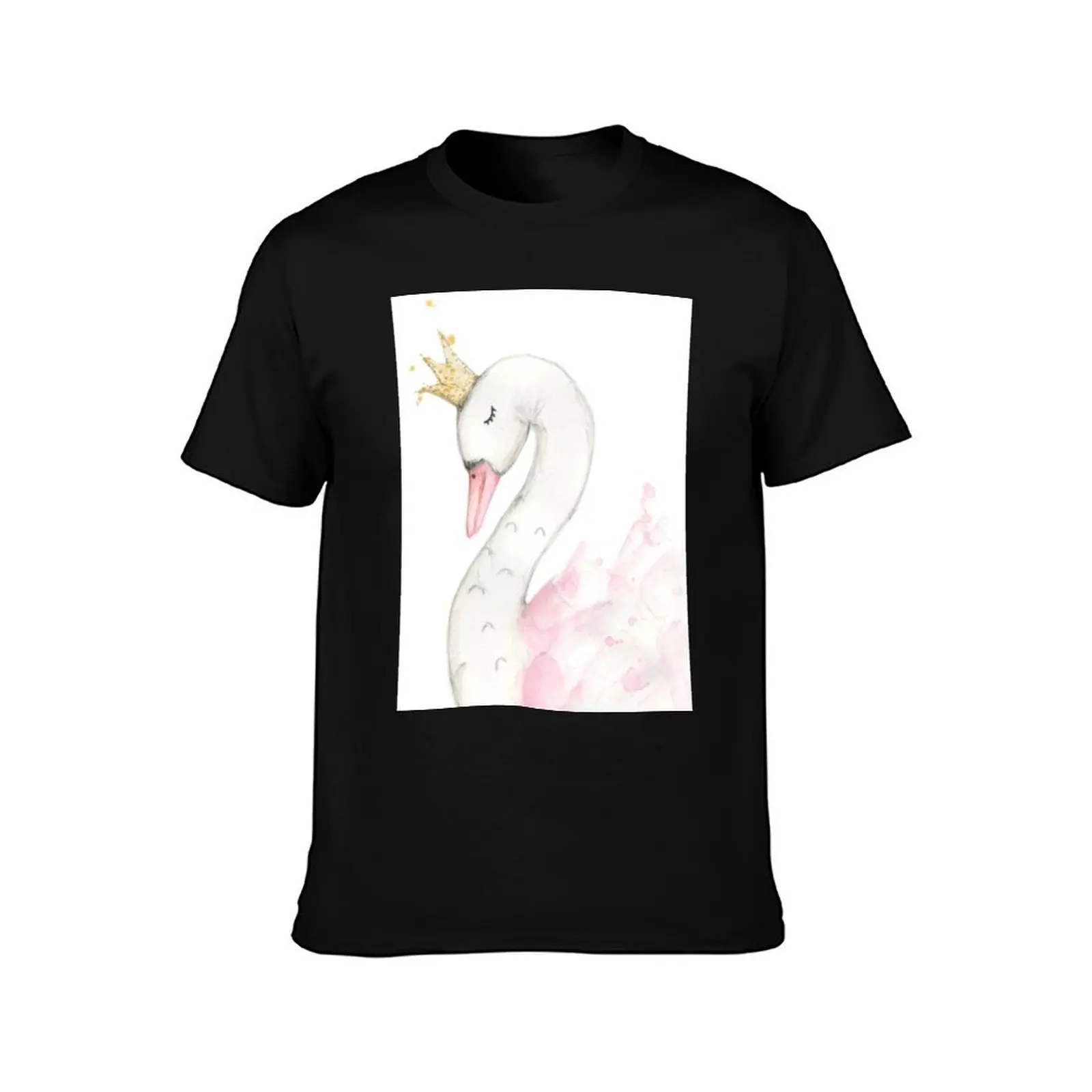 Swan Princess A T-Shirt, Summer Casual Cotton Tee, Oversized Streetwear Tops, Vintage Graphic Print, Loose Fit Short Sleeve