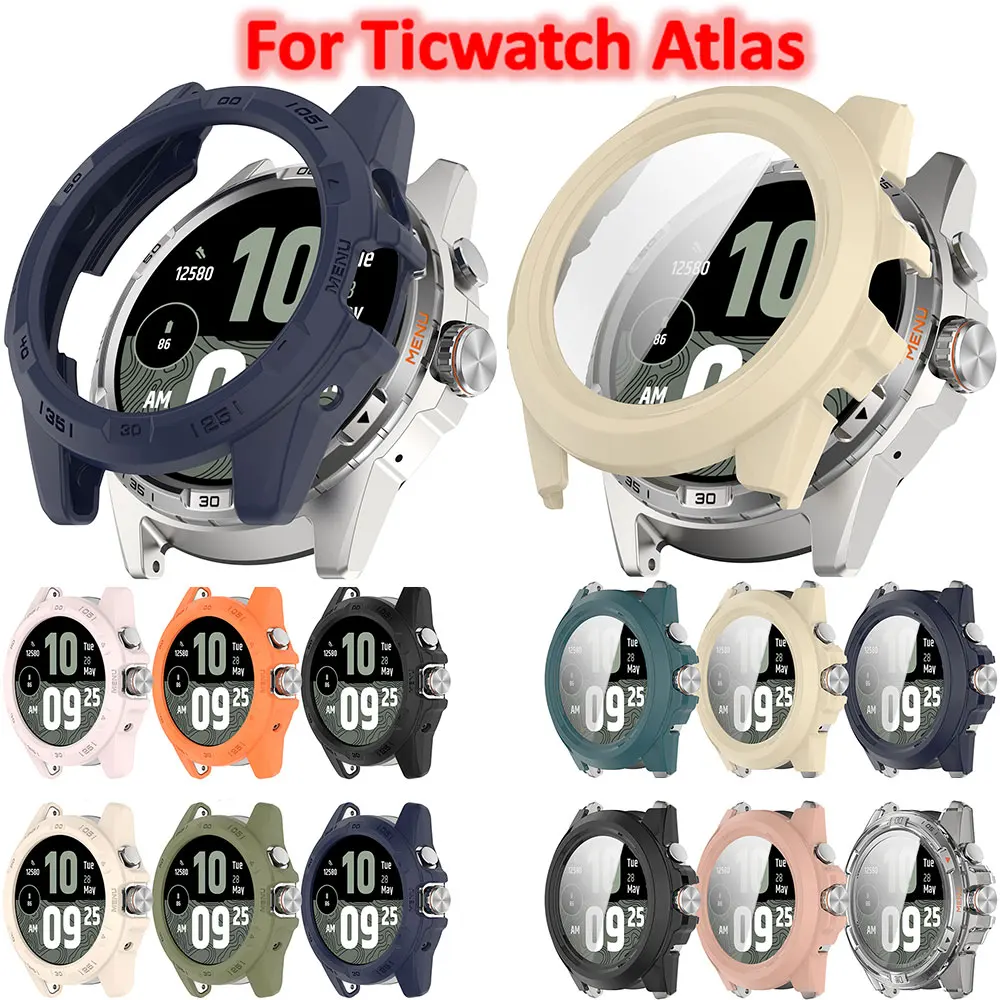 TPU Protective Shell Case For Ticwatch Atlas,Tempered Glass+Screen Protector Case Cover Bumper For Ticwatch  Atlas Accessories