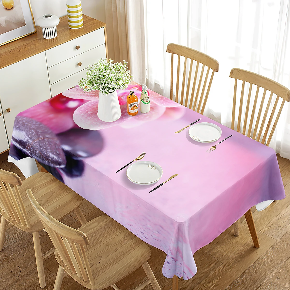 Imagen 6: Mantel rectangular con diseño de plantas y flores Zen, cubierta para mesa de centro, comedor, cocina, sala de estar, decoración para picnic