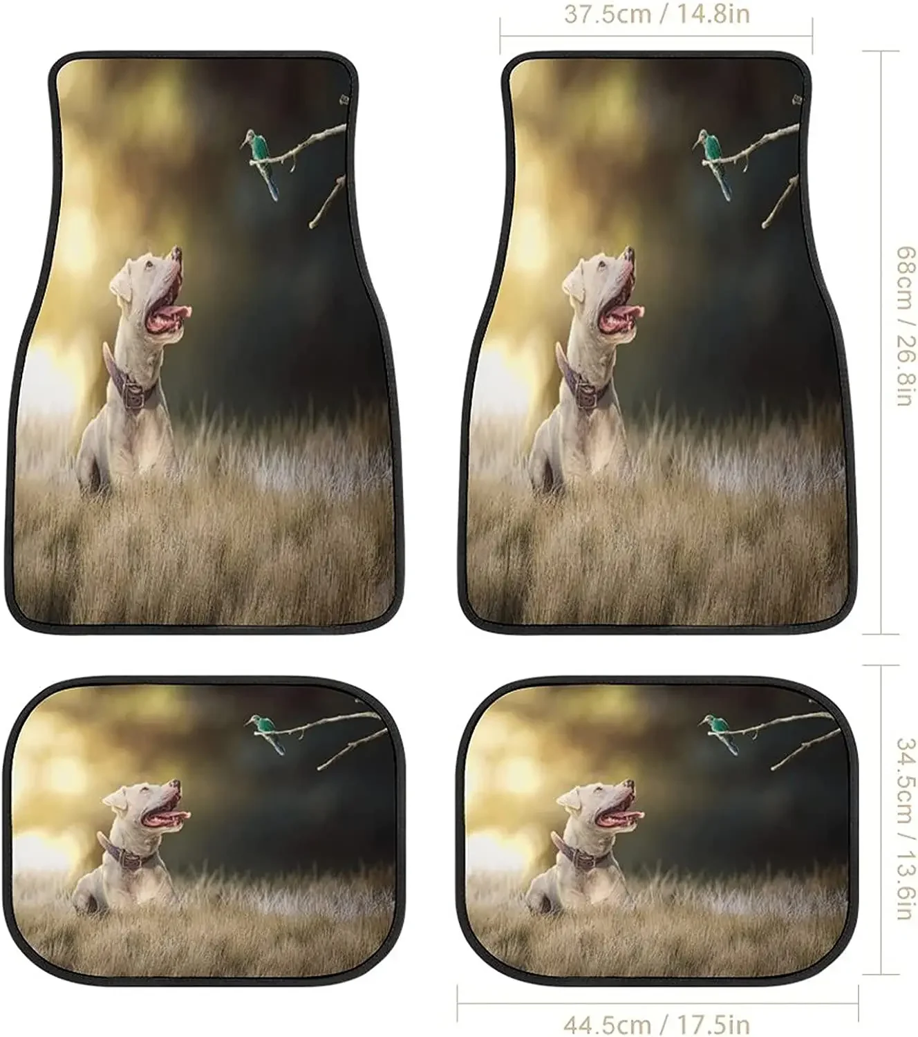 Animal Hummingbird and Dog Car Mats Front&Rear 4-Piece Full Set Carpet Car SUV Truck Floor Mats with Non Slip Back