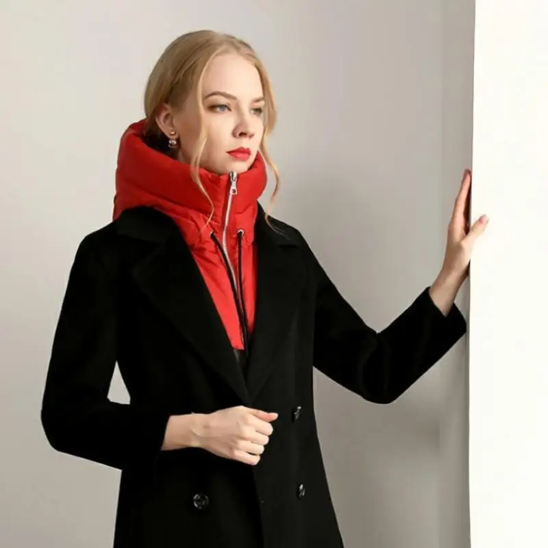 خفيفة أسفل مقنعين القبعات الرباط غطاء الرقبة القابل للإزالة وشاح قبعة سستة معطف قصير تانك الأعلى المرأة #4