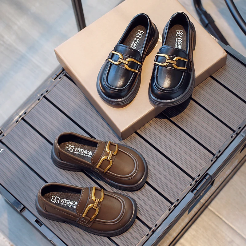 

Children's Simple Leather Shoes 3-18 Years Old Brown Retro Boys Girls Casual Shoes Black Soft Bottom Non-slip Kids Single Shoes