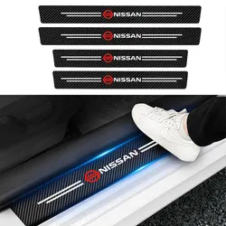 Carbon Fiber Leather Car Door Sill Strip Badge Sticker For Nissan Nismo Qashqai Juke X trail Ariya Leaf Patrol Navara Pathfinder