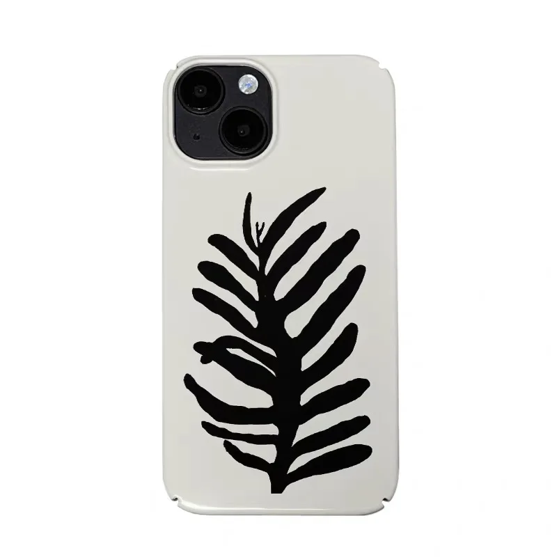 

Ins Korean Black Plant Leaf Art Phone Case for IPHONE 17Air 16E 15PROMAX 14Plus 13 12 MINI 11 PRO 16Plus XR Acrylic Phone Cover