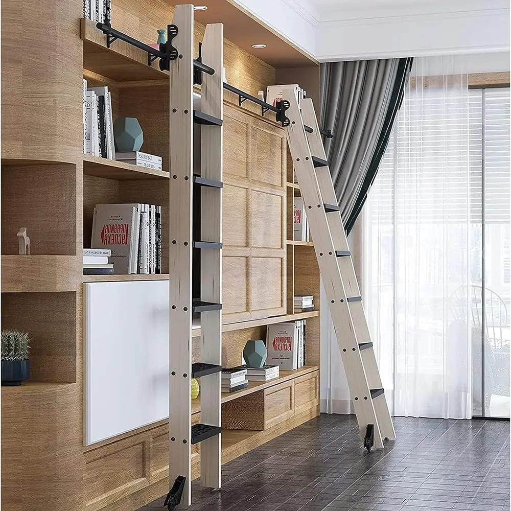 3.3Ft-20Ft Round Tube Sliding Library Hardware Rolling Library Ladder Hardware Kit Mobile Ladder Track (No Ladder), Floor