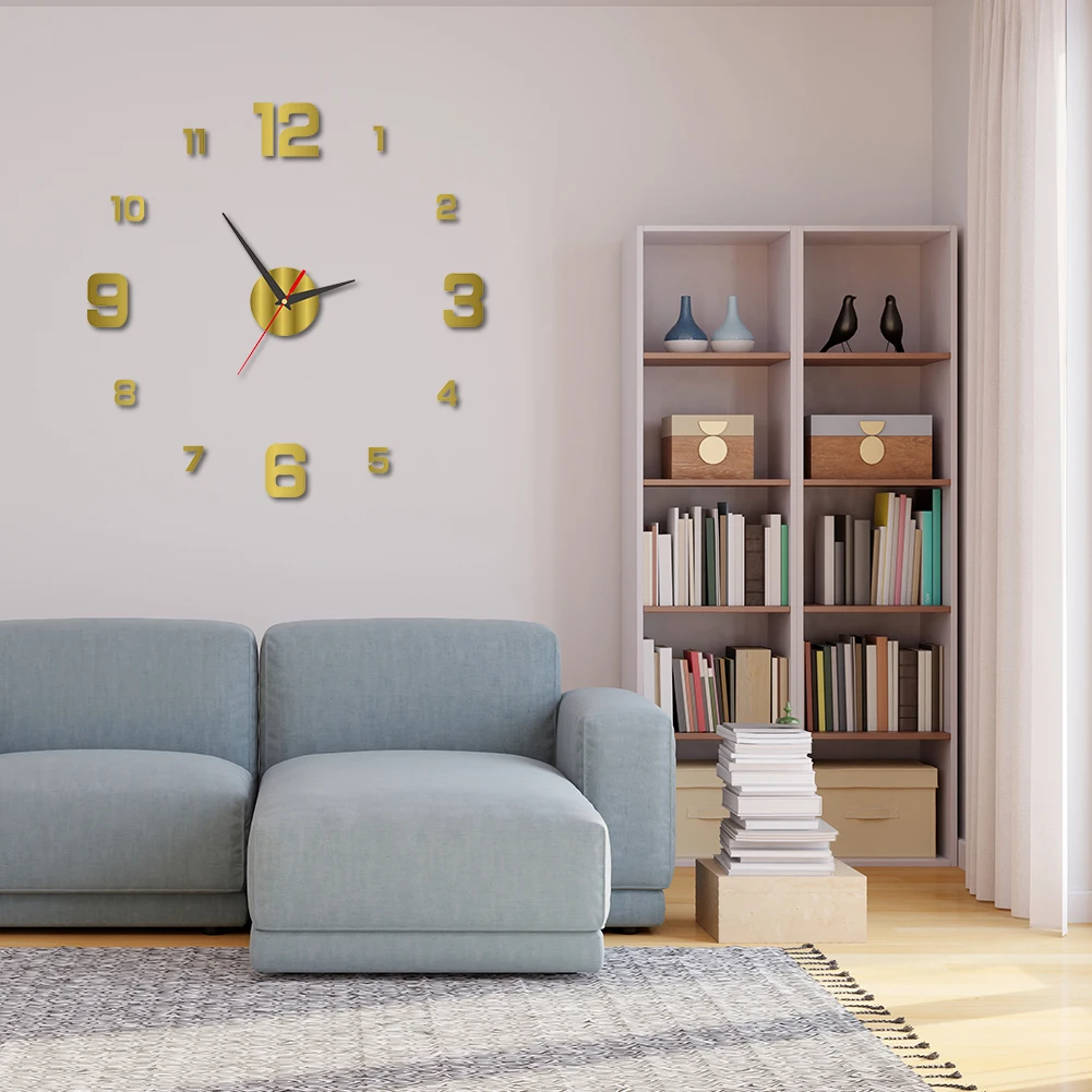 3D DIY Luminous Dial Drill-free Acrylic Frameless Silent Wall Clock with Number Stickers for Living Room Office Bedroom Modern
