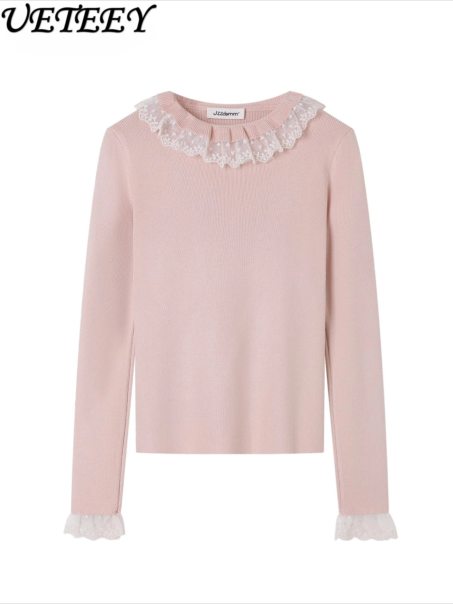 

Lace Trim Half Turtleneck Knitted Pullover Autumn New Women's Long Sleeve Slim Fit Base Shirt Gentle Style Versatile Sweater