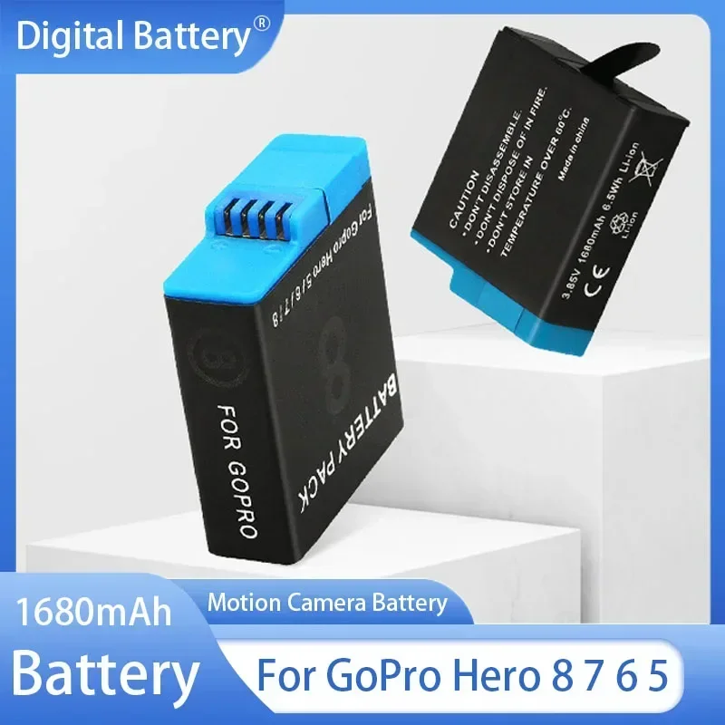 Paquete de 2 baterías de AHDBT-801 para GoPro Hero 8 7 6 5, batería recargable de iones de litio de 1680mAh con protección segura, batería de grabación larga