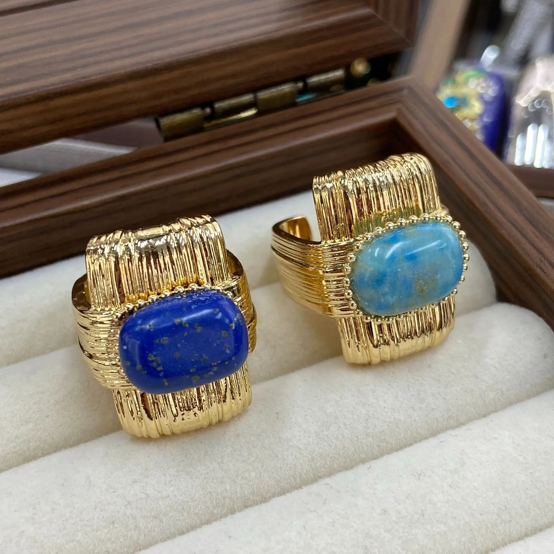 

2026 Turquoise Cuff Rings for Women Geometric Vintage Palace Style Versatile Anillos Mujer Fashion Elegant Jewelry Party Gifts