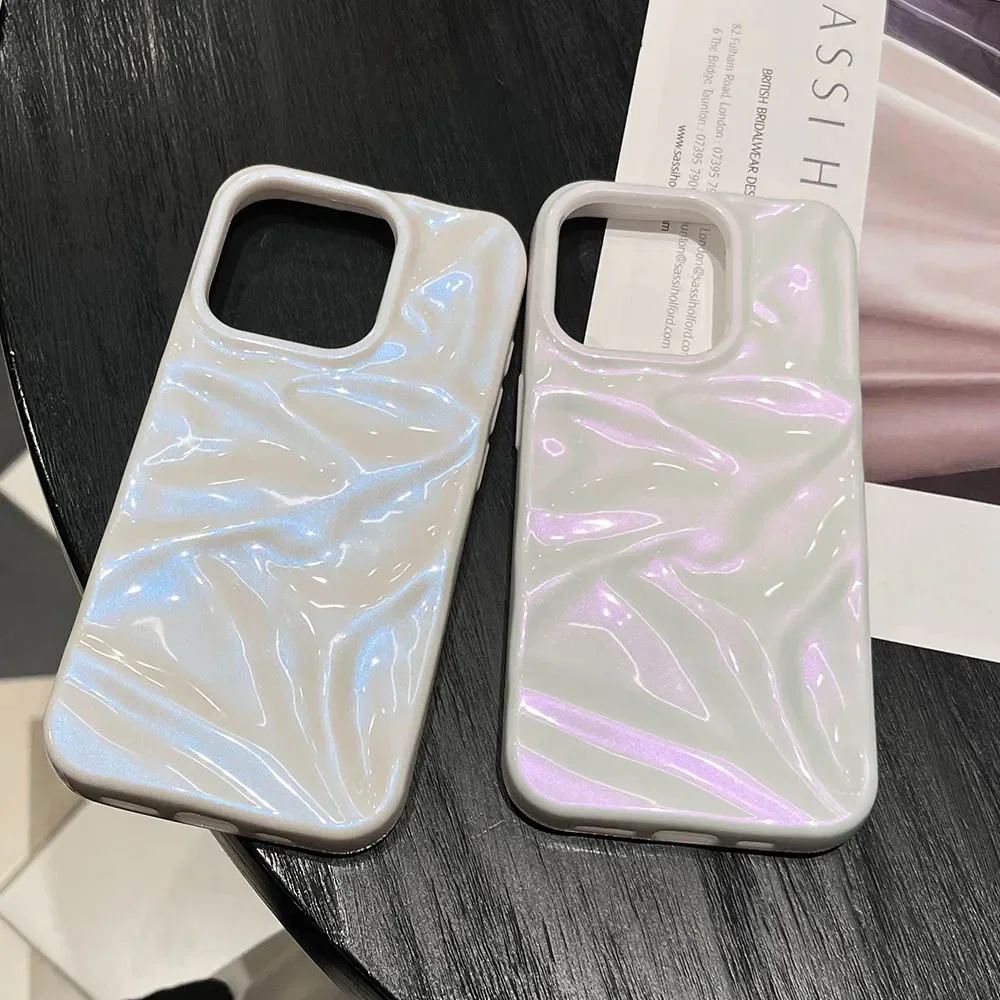 Wrinkled Laser Purple Blue Phone Case For iPhone 16 15 14 Plus 13 12 Pro Max 11 16Pro Soft TPU Shockproof Back Cover Funda Coque - Image 4