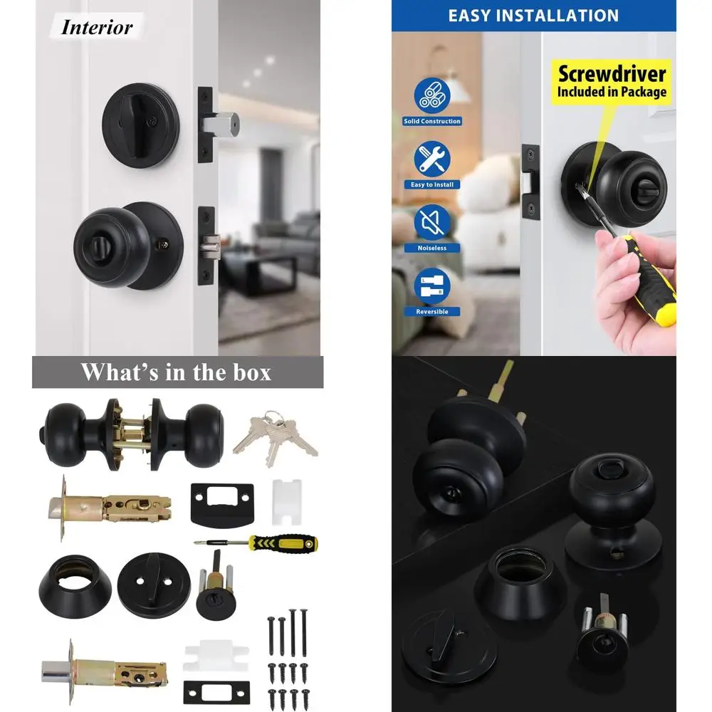 

Комплект дверных ручек с одинаковым ключом и одноцилиндровым замком-защелкой, матовая черная отделка для входных дверей, обеспечивающая безопасность.