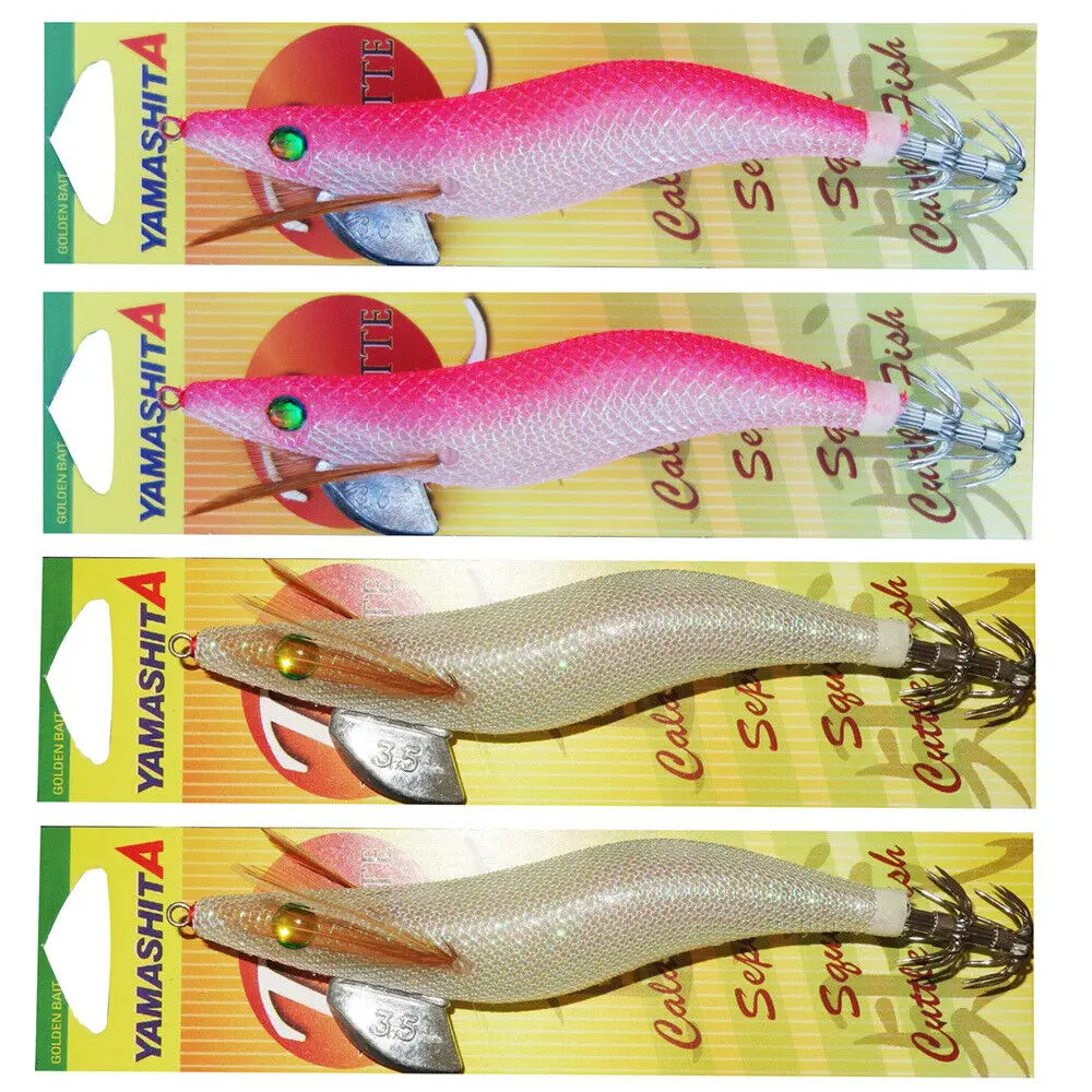 

4X 3.5 YAMASHITA SQUID JIGS Glow in Dark Rattle Squid JIg White and Red Color