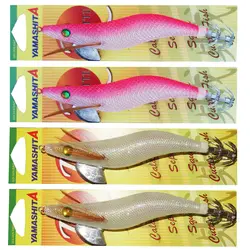 4X 3.5 YAMASHITA SQUID JIGS Glow in Dark Rattle Squid JIg White and Red Color