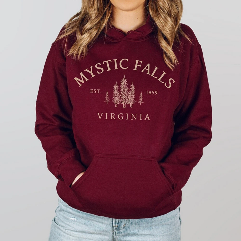 Sudadera con capucha Unisex de manga larga con cuello redondo para fanáticos de los vampiro, Sudadera con capucha de Mystic Falls, Sudadera con cuello redondo, Jersey informal