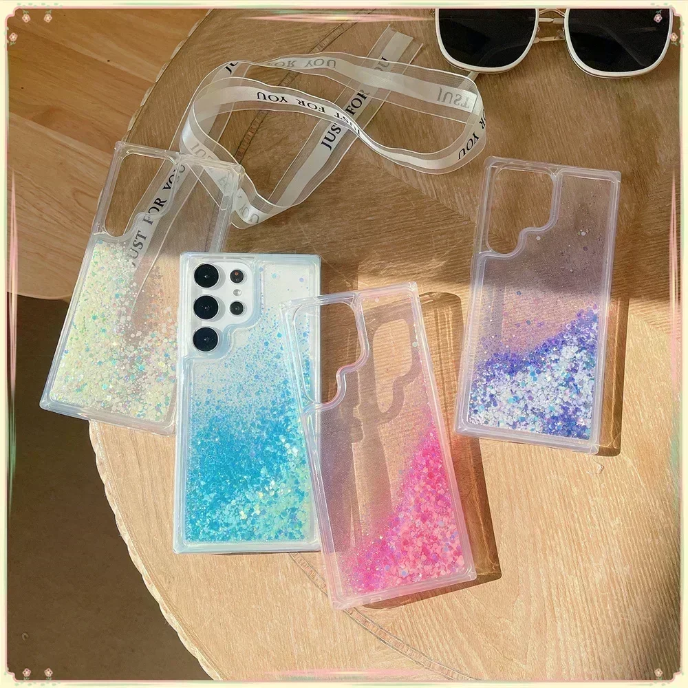 Серебристый чехол Bling Glitter для Samsung S20 S21 FE S22 S23 Note20 Ultra Note10 Plus A72 A73 A52 A14 Мягкий чехол из ТПУ с зыбучим песком