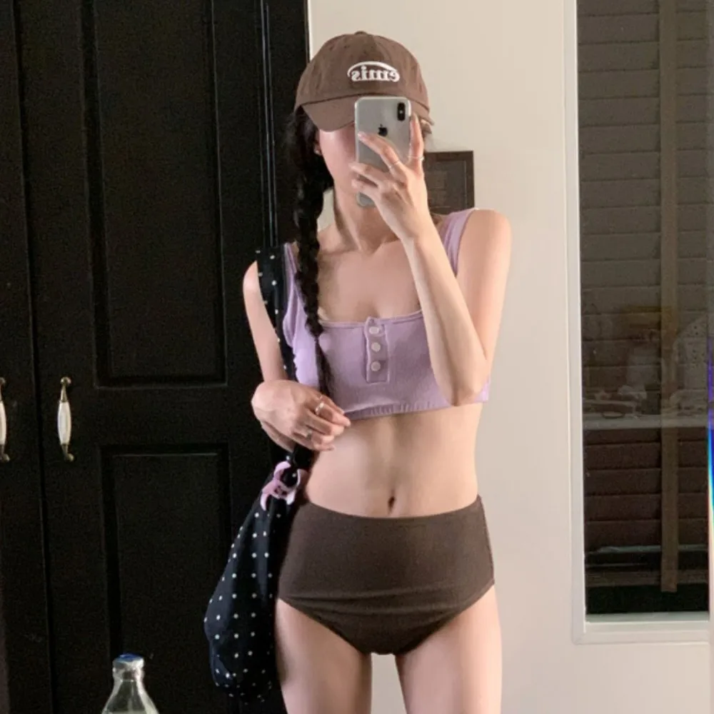 

Conservative High-Waist Bikini Women's Two-Piece Swimsuit Color Blo Design Beach Vaion Sle Swimming Costume ADENAH