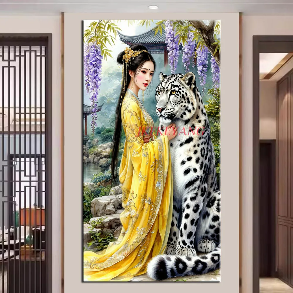 Beautiful Woman and Leopard Picture DIY Diamond Painting Cross Stitch Full Drill Diamond Mosaic New Collection Home Decor